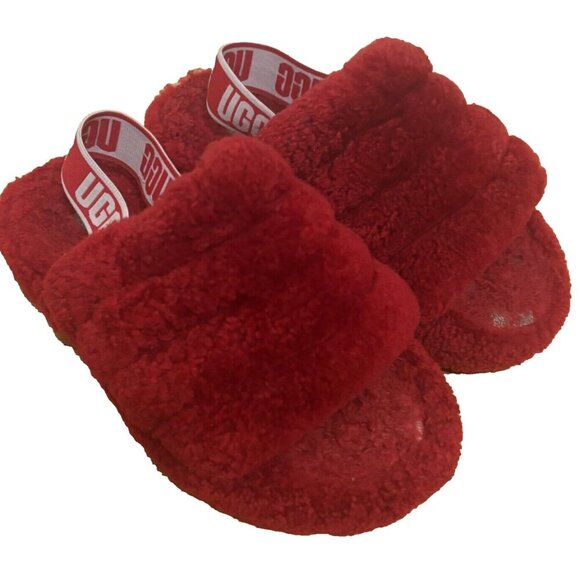 Size 13 Kids Plush Red Ugg Slippers - USED CONDITION - Picture 1 of 7